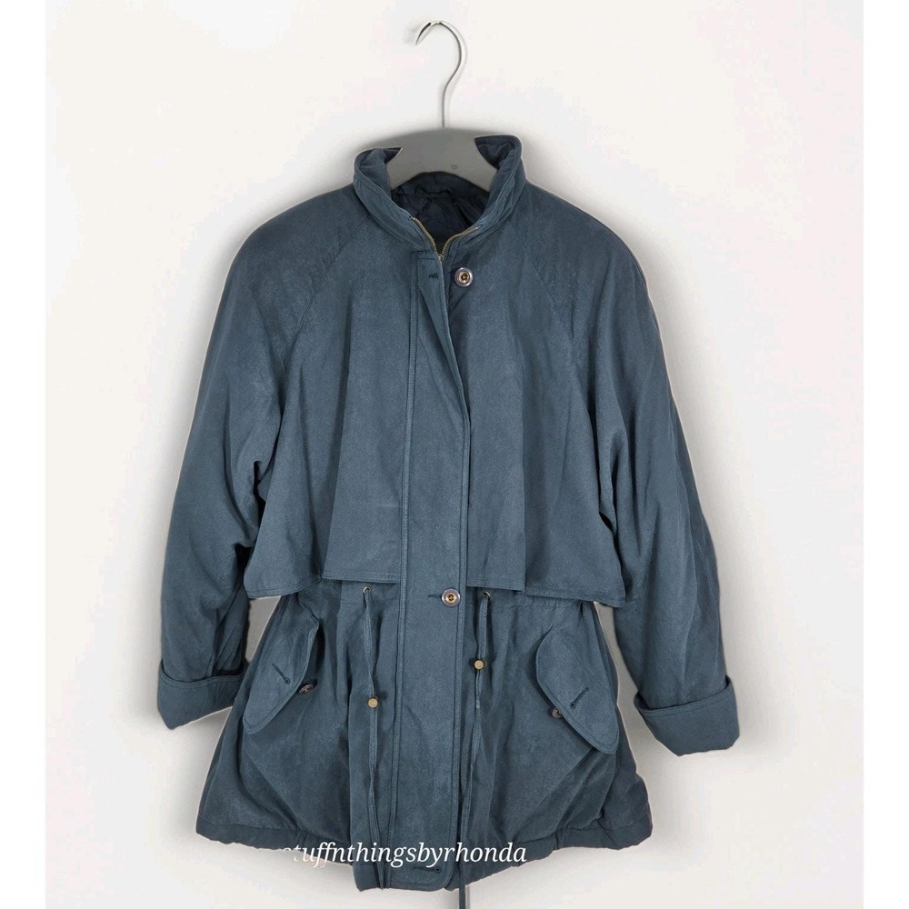 Preston & York Women's XL Vintage Teal Utility Parka Coat Zipped & Cinch Waist